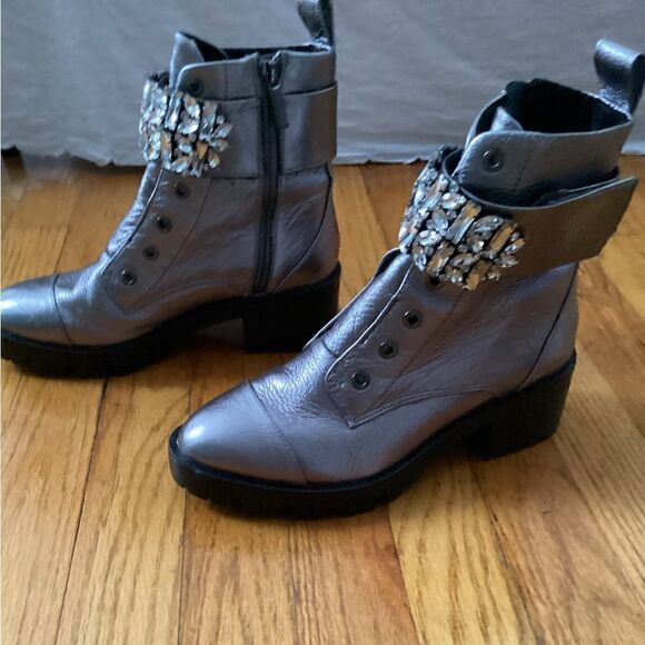 Karl Lagerfeld 6.5 leather silver boots embellished, bling - Picture 10 of 12
